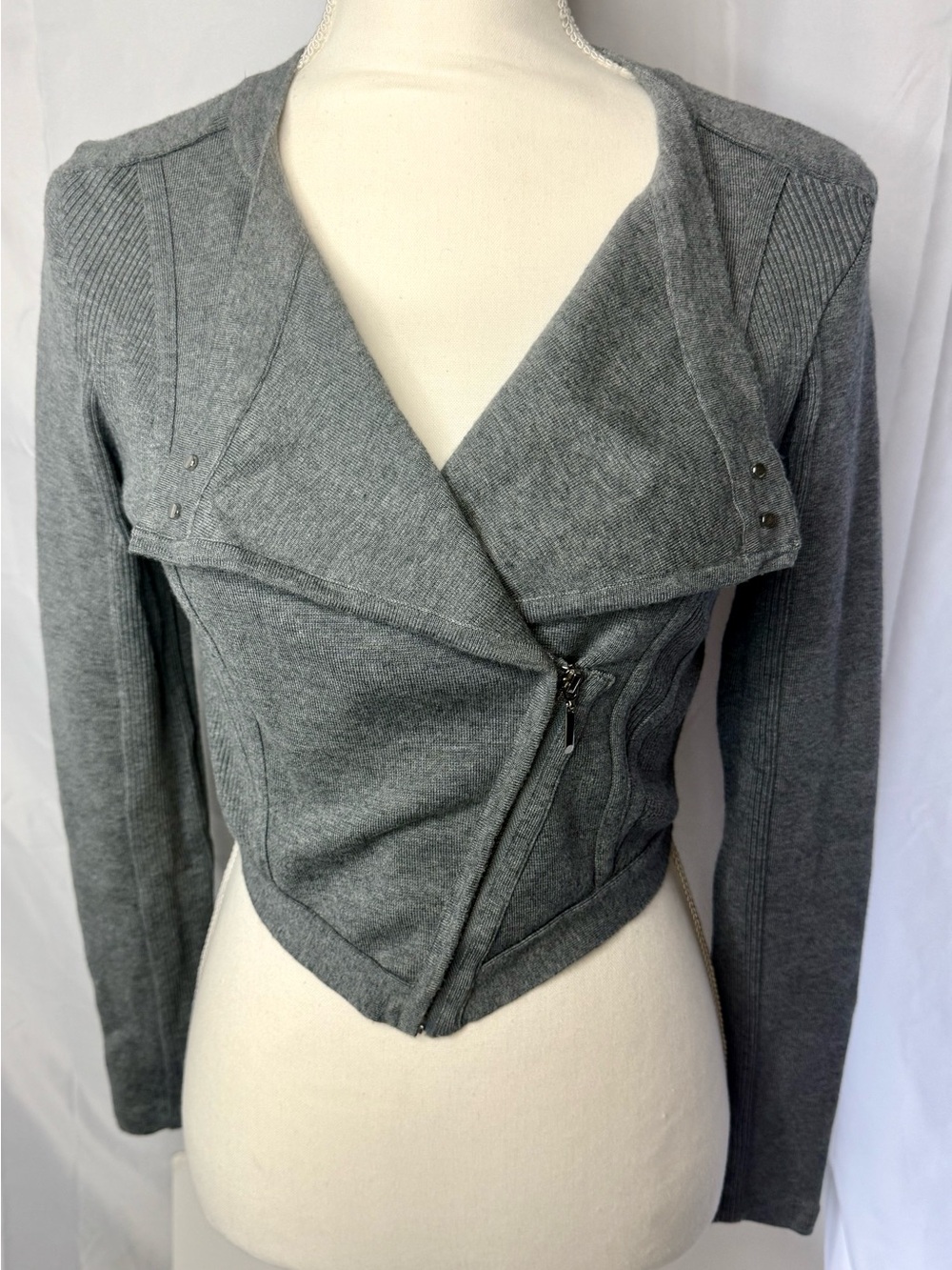 White House Black Market Moto Zip Jacket Heather Grey Cropped-S